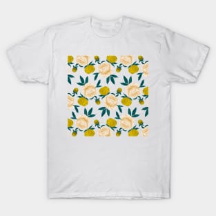 Yellow and Cream Peonies Pattern T-Shirt